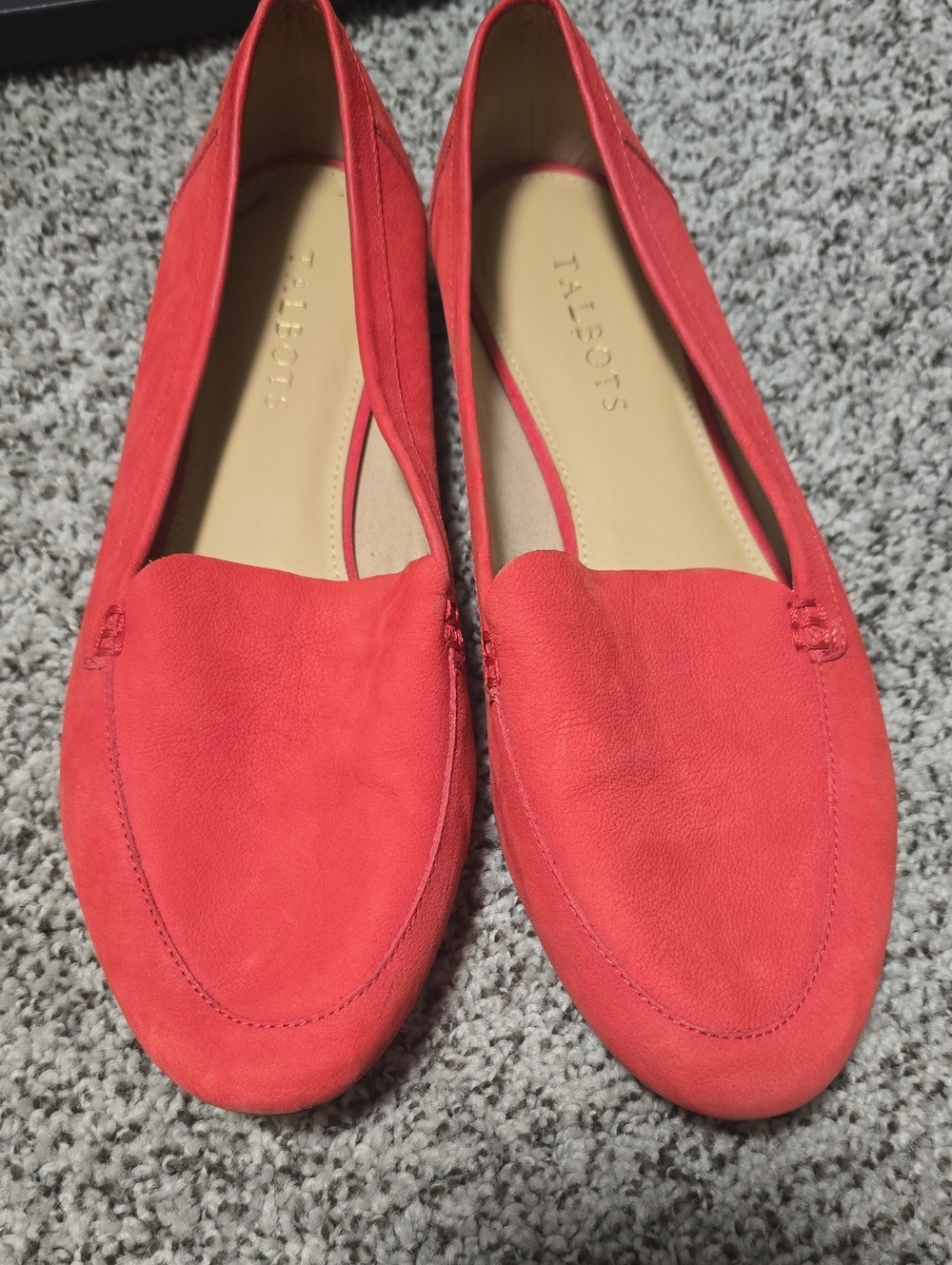 Talbots Coral-Red Suede Slip-On Loafers
